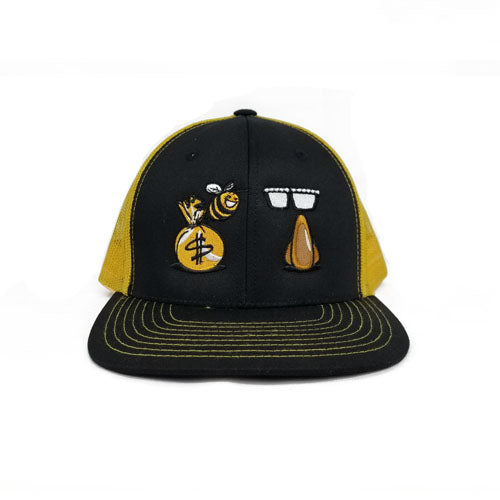 money-b-young-hump-black-gold-full-color-emoji-adjustable-snapback-trucker-hat